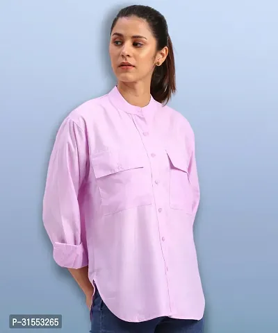 Elegant Purple Cotton Blend Mandarin Shirt For Women-thumb3