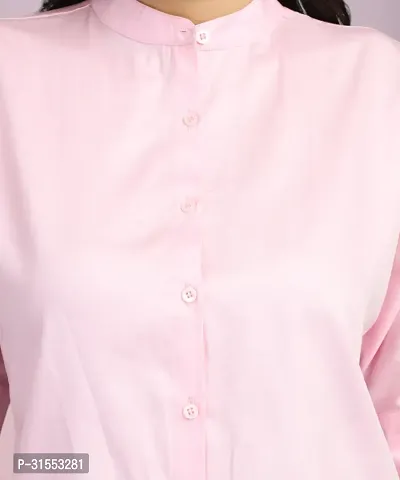 Elegant Pink Cotton Blend Solid Shirt For Women-thumb4