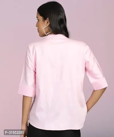 Elegant Pink Cotton Blend Solid Shirt For Women-thumb2