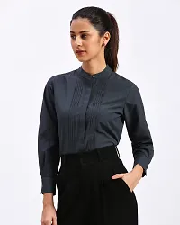 Elegant Grey Polycotton Solid Shirt For Women-thumb3