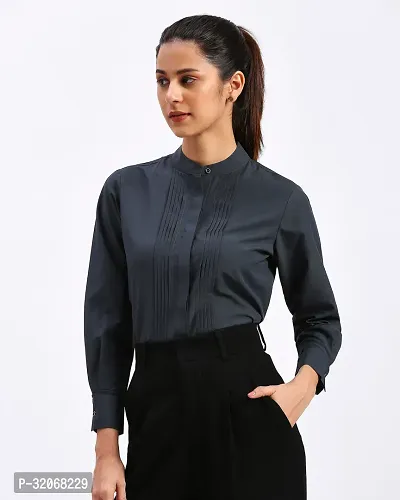 Elegant Grey Polycotton Solid Shirt For Women-thumb4