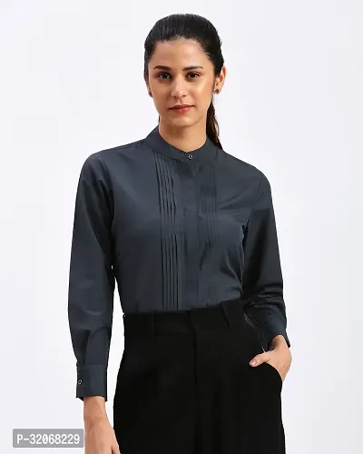 Elegant Grey Polycotton Solid Shirt For Women-thumb0