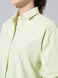 Elegant Green Cotton Blend Solid Shirt For Women-thumb3