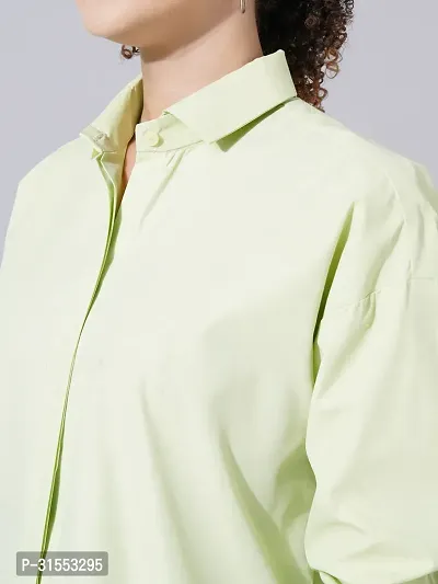 Elegant Green Cotton Blend Solid Shirt For Women-thumb4