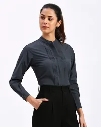 Elegant Grey Polycotton Solid Shirt For Women-thumb2