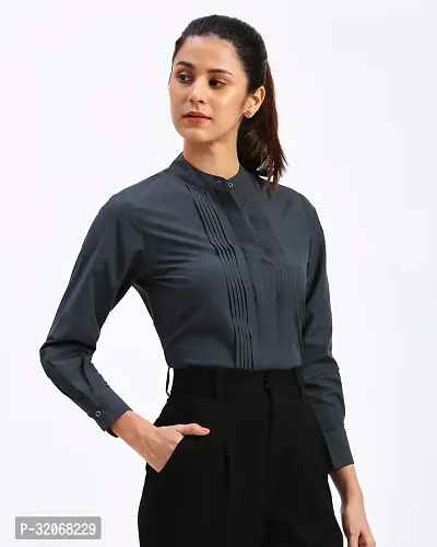 Elegant Grey Polycotton Solid Shirt For Women-thumb3