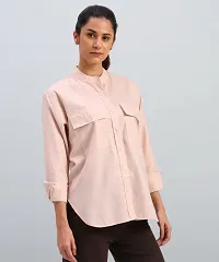 Elegant Peach Cotton Blend Mandarin Shirt For Women-thumb2