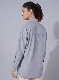 Elegant Grey Cotton Blend Solid Shirt For Women-thumb1