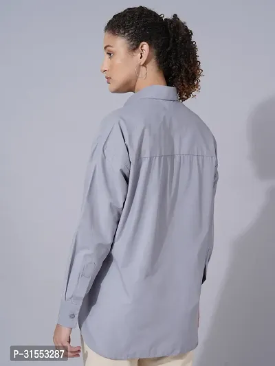 Elegant Grey Cotton Blend Solid Shirt For Women-thumb2