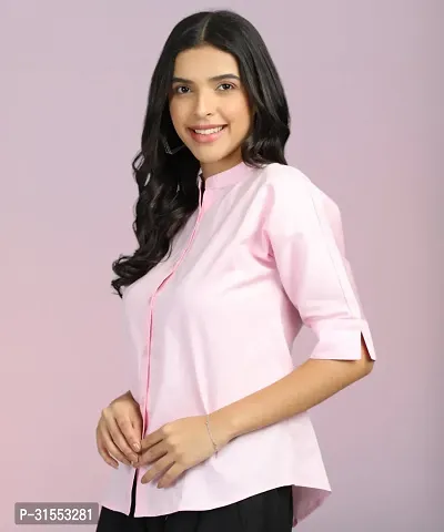 Elegant Pink Cotton Blend Solid Shirt For Women-thumb3