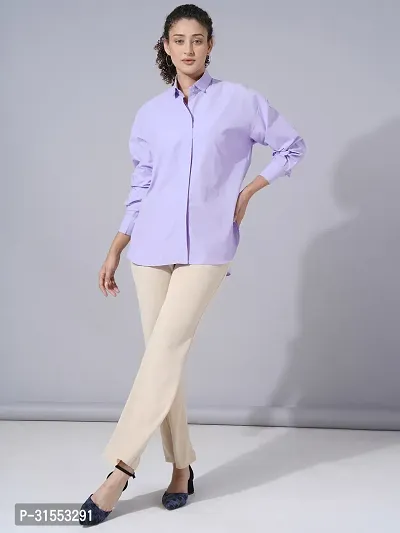 Elegant Purple Cotton Blend Solid Shirt For Women-thumb5