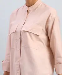 Elegant Peach Cotton Blend Mandarin Shirt For Women-thumb3