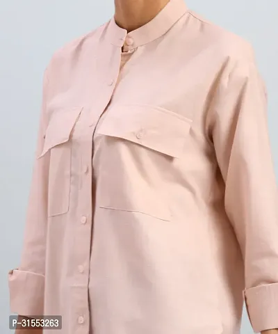 Elegant Peach Cotton Blend Mandarin Shirt For Women-thumb4