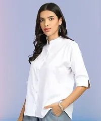 Elegant White Cotton Blend Solid Shirt For Women-thumb3