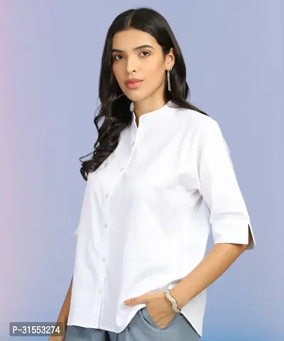 Elegant White Cotton Blend Solid Shirt For Women-thumb4