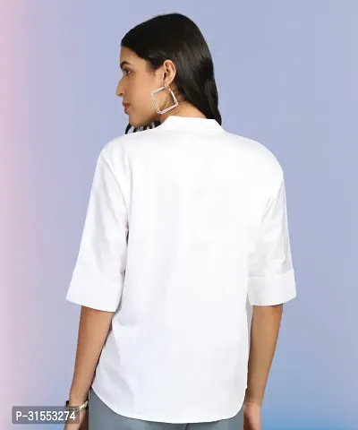 Elegant White Cotton Blend Solid Shirt For Women-thumb2