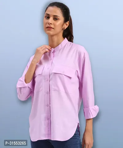 Elegant Purple Cotton Blend Mandarin Shirt For Women