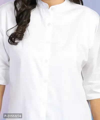 Elegant White Cotton Blend Solid Shirt For Women-thumb5