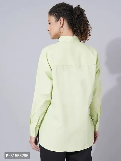 Elegant Green Cotton Blend Solid Shirt For Women-thumb2