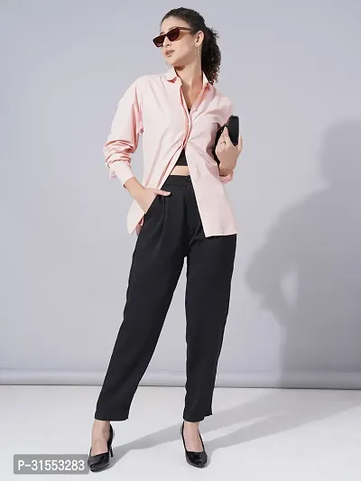 Elegant Peach Cotton Blend Solid Shirt For Women-thumb5