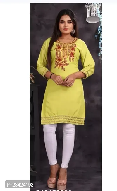 Elegant Yellow Embroidered Rayon Kurta For Women