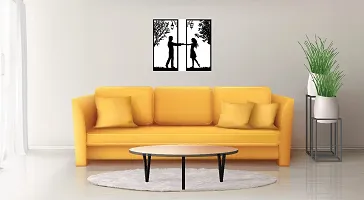 Kalit Kala Decor Couple Design Wooden Wall Decor Hanging Frame Set (Black, 10 x 10 Inch Each Frame Size)-thumb1