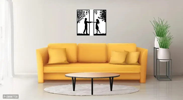 Kalit Kala Decor Couple Design Wooden Wall Decor Hanging Frame Set (Black, 10 x 10 Inch Each Frame Size)-thumb2