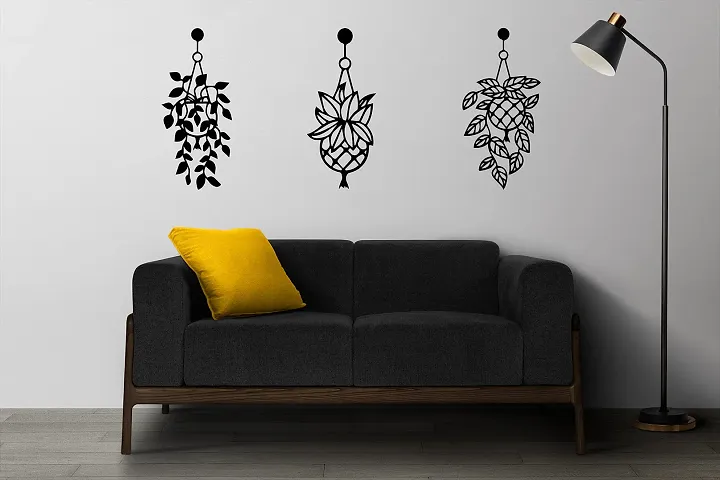 Kalit Kala Decor Flower Pot Design Wooden Wall Decor Hanging Frame MDF Black Cutout Design For Wall Decor Wall Decor Mdf Cutout Design Set of 3 (KAL16)