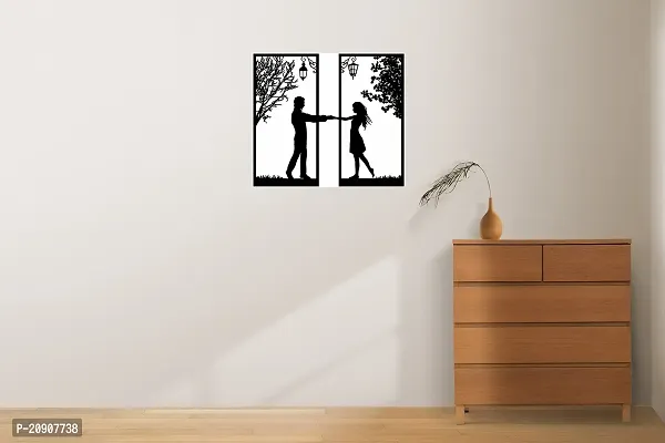 Kalit Kala Decor Couple Design Wooden Wall Decor Hanging Frame Set (Black, 10 x 10 Inch Each Frame Size)-thumb4