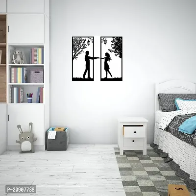 Kalit Kala Decor Couple Design Wooden Wall Decor Hanging Frame Set (Black, 10 x 10 Inch Each Frame Size)-thumb0
