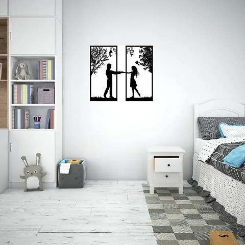 Kalit Kala Decor Couple Design Wooden Wall Decor Hanging Frame Set (Black, 10 x 10 Inch Each Frame Size)