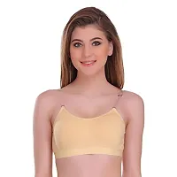 Flora Lingerie Doll Bee Cotton Lycra Regular Full Coverage Women, Girls Sports | Gym | Yoga Bra with Adjustable  Detachable Strap in Black | Skin | White Color - Free Transparent Strap-thumb3