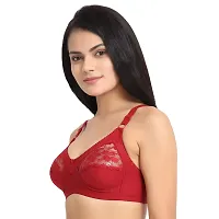 Flora Lingerie Trinity Women's Cotton Lycra, Full Coverage, Non-Padded, Non-Wired, Embroidered Bralette with Adjustable Straps Wine-thumb4