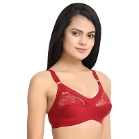 Flora Lingerie Trinity Women's Cotton Lycra, Full Coverage, Non-Padded, Non-Wired, Embroidered Bralette with Adjustable Straps Wine-thumb2