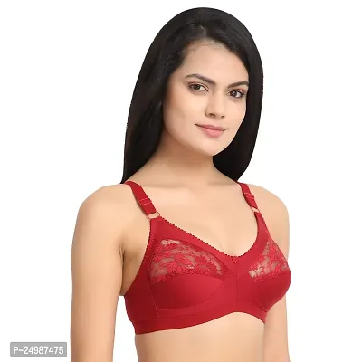 Flora Lingerie Trinity Women's Cotton Lycra, Full Coverage, Non-Padded, Non-Wired, Embroidered Bralette with Adjustable Straps Wine-thumb3