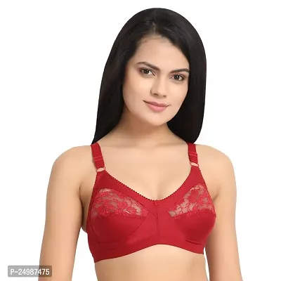 Flora Lingerie Trinity Women's Cotton Lycra, Full Coverage, Non-Padded, Non-Wired, Embroidered Bralette with Adjustable Straps Wine