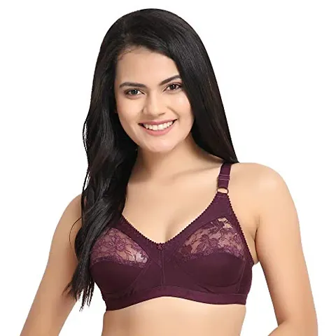 Flora Lingerie Trinity Women's Cotton Lycra, Full Coverage, Non-Padded, Non-Wired, Embroidered Bralette with Adjustable Straps