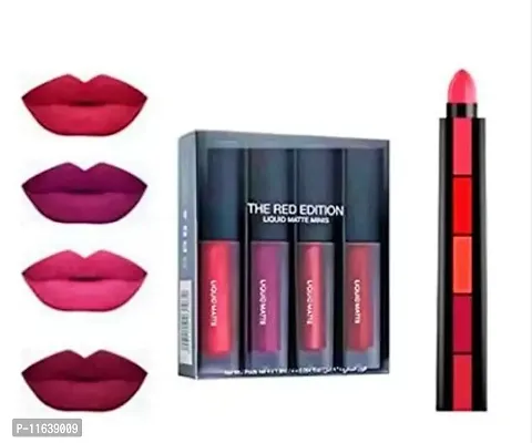 Vehlan Red  Mini Liquid Lipstick set of 4 with matte 5in1 red lipstick-thumb0