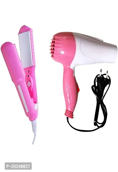 VEHLAN COMBO of NV-1290 Hair Dryer Foldable Hair Dryer with 2 Speed Setting 1000 WATT Portable Hair Dryer (pink) AND SX-8006 Professional Ceramic Plate Hair Straightener (MULTICOLOR)