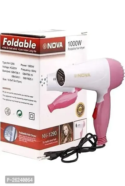 Vehlan Nova Nv-1290 1000 Watts Foldable Hair Dryer For Men  Women Professional Electric Foldable Hair Dryer With 2 Speed Control, Pink