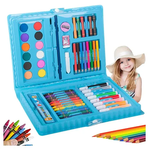 68 Pcs Color Set/Kit for Kids Drawing  Painting Set/Case Art  Craft Supplies 12 Crayon 8 Sketch Pens 8 Color Pencils 6 Oil Plaster Colour 12 Water Color Best Gift for Boys  Girls ( Multicolor )