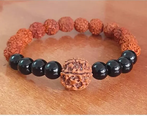 Glass Beads Stone Rudraksha Bracelet with Five Mukhi Rudraksha