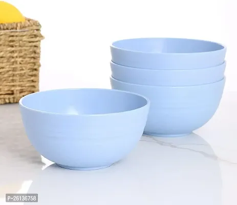 GYANVI Wheat Straw Bowl Set of 4 Unbreakable Serving Bowl, Microwave Safe Bowl for Kitchen, Freezer  Dishwasher, Ideal for Snacks, Rice, Salad, and Noodles (Blue)
