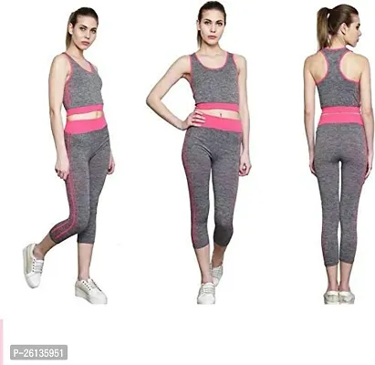 GYANVI Women Yoga Sets Sports Track Pant Outfit Set Gym Elastic Running Sport Suit Fitness Clothing Workout Wear Set (Free Size) (Pink)-thumb3