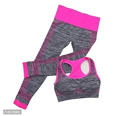 GYANVI Women Yoga Sets Sports Track Pant Outfit Set Gym Elastic Running Sport Suit Fitness Clothing Workout Wear Set (Free Size) (Pink)-thumb0