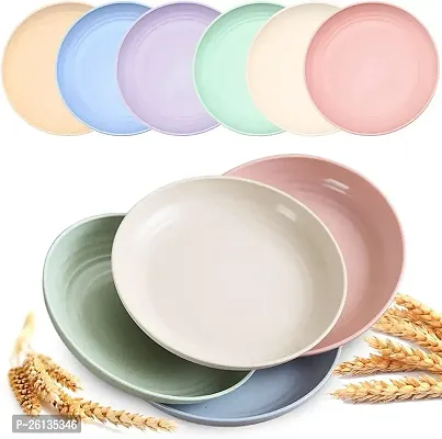 GYANVI 4 Pcs Lightweight Wheat Straw Plates - Unbreakable Dinner Plates - Reusable Plate Set Dishwasher  Microwave Safe - Perfect for Dinner Dishes (Multicolor)