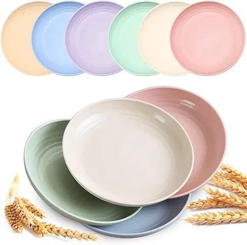 GYANVI 4 Pcs Lightweight Wheat Straw Plates - Unbreakable Dinner Plates - Reusable Plate Set Dishwasher & Microwave Safe - Perfect for Dinner Dishes