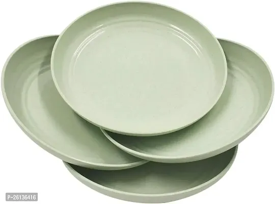 GYANVI 4 Pcs Lightweight Wheat Straw Plates - Unbreakable Dinner Plates - Reusable Plate Set Dishwasher  Microwave Safe - Perfect for Dinner Dishes (Green)