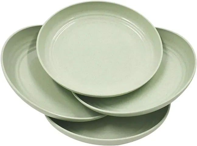 GYANVI 4 Pcs Lightweight Wheat Straw Plates - Unbreakable Dinner Plates - Reusable Plate Set Dishwasher  Microwave Safe - Perfect for Dinner Dishes (Green)