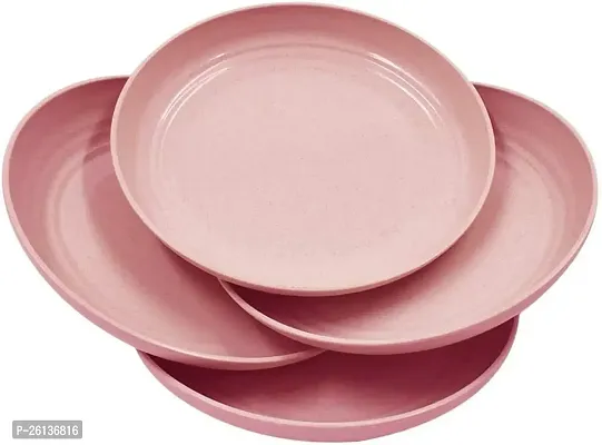 GYANVI 4 Pcs Lightweight Wheat Straw Plates - Unbreakable Dinner Plates - Reusable Plate Set Dishwasher  Microwave Safe - Perfect for Dinner Dishes (Pink)